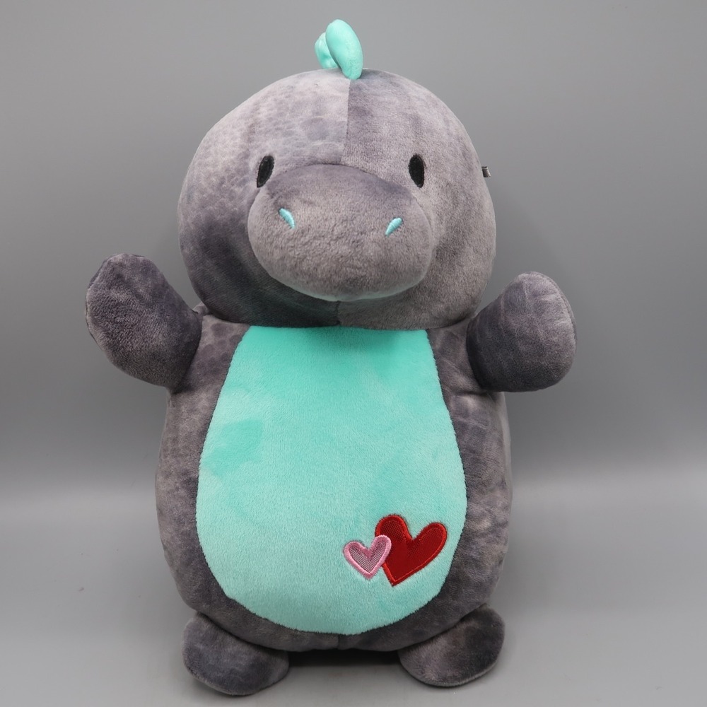 Squishmallows Hug Mees Chuey the Dinosaur Heart Plush 12 inch Gray Blue Stuffed